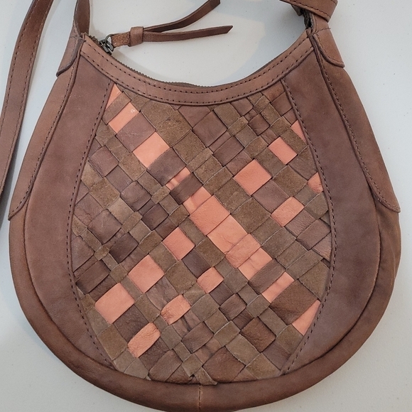 Lucky Brand Handbags - Lucky Brand Leather Weave Bohemian Hobo Long Crossbody Bag